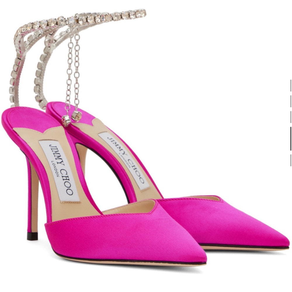 Jimmy Choo Saeda Pink Crystal Embellished Heels 40